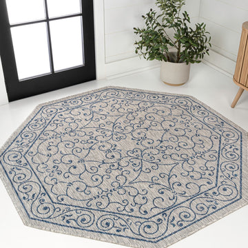 Charleston Vintage Filigree Textured Weave Indoor/outdoor Octagon Rug